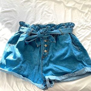 Plus size paper bag Jean shorts